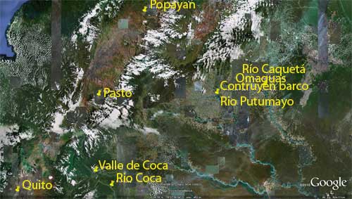 Localización de las ciudades de Pasto y Popayan