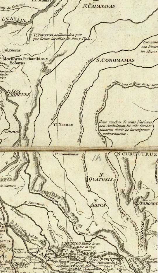 Mapa demarcando la región de Abisca, el Cuzco y el río Amarumayo