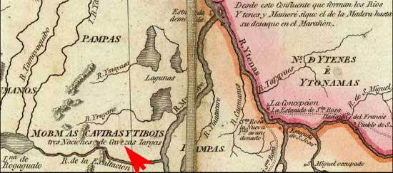 fragmento del mapa de Juan de la Cruz Cano y Olmedilla de 1790