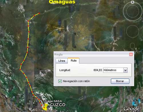 Distancia desde el Cuzco al río Jurua