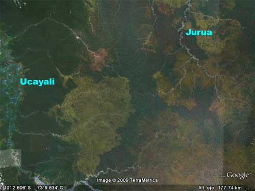 Distancia entre los nacimientos del Jurua al Ucayali