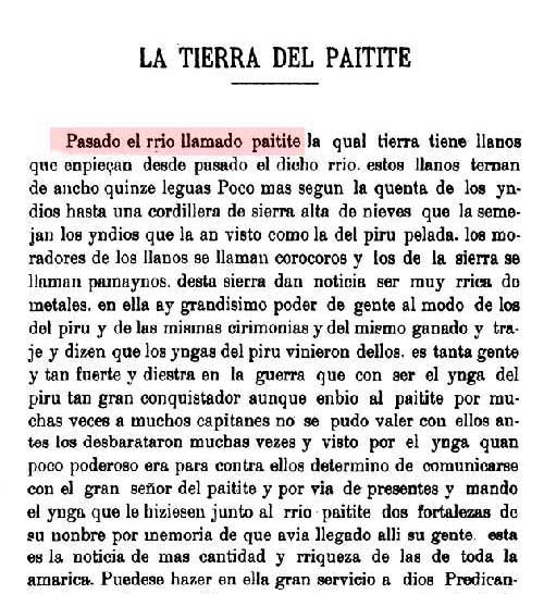Paititi y los llanos