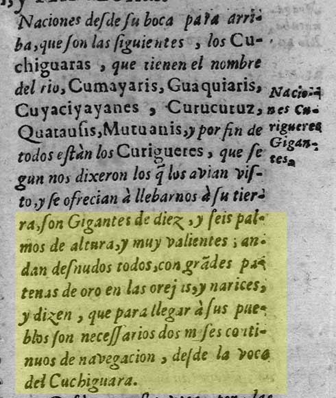 Describe el Padre Acuña el lugar y a los gigantes